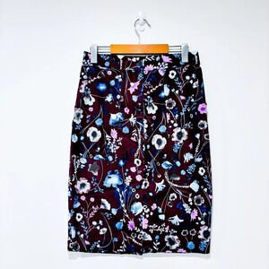 JOE FRESH Burgundy floral high-waisted  pencil skirt